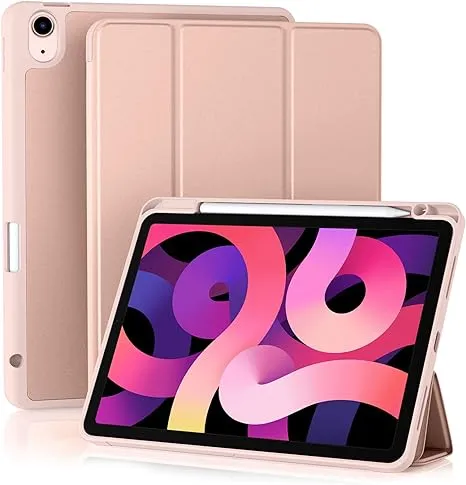 Epicgadget Trifold Case for iPad Air 5 (5th Gen, 2022) / iPad Air 4 10.9 Inch (4th Generation, 2020) - Slim Lightweight Protective Shell with Auto Sleep/Wake Trifold Stand Cover Case (Rose Gold)