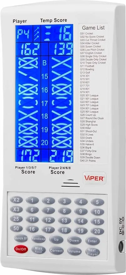 Viper ProScore Digital Dart Scorer Electronic Dartboard Scoreboard for Up to 8 Players, with 40 Games and 655 Game Options, Including Cricket and X01