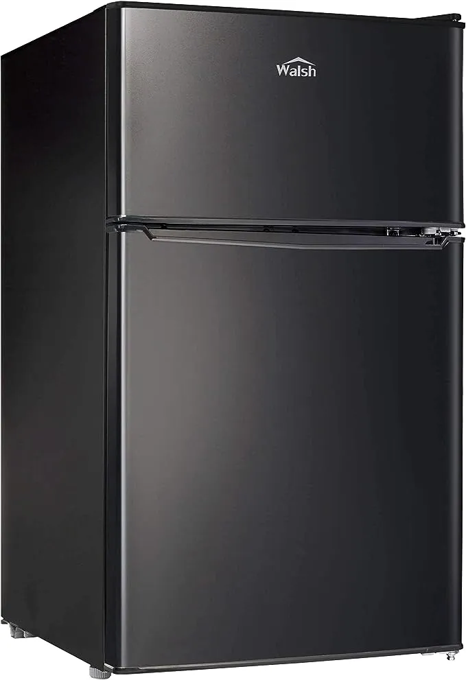 Walsh Compact Refrigerator, Dual Door Fridge, Adjustable Mechanical Thermostat with Freezer, Reversible Doors, 3.1 Cu.Ft, Black