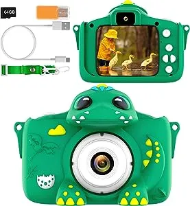 Kids Camera for Girls Boys Toddlers Childrens Age 3-8 Digital Selfie with 64GB Card for Son Daughter Grandson Granddaughter Christmas Birthday Gifts