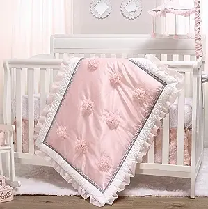 The Peanutshell Pink Crib Bedding Set for Baby Girls - 3 Piece Arianna Nursery Set - Crib Quilt, Fitted Crib Sheet, Dust Ruffle