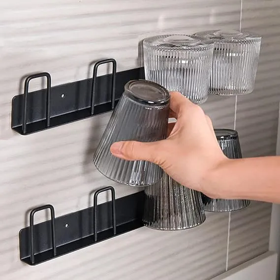 Mug Holder (2pcs) - Wall-Mounted Storage Hooks, Metal, 4 Cup Holders, Max 10kg Load, for Kitchen, Living Room, Office