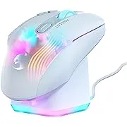 ROCCAT Kone XP Air – Wireless Customizable Ergonomic RGB Gaming Mouse, 19K DPI Optical Sensor, 100-hour Battery & Charging Dock, 29 Programmable Inputs & AIMO RGB Lighting, 4D Wheel – White