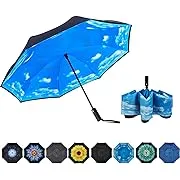 Inverted Umbrella Double Layer Automatic Folding Reserve Umbrella Windproof UV Protection for Rain Car Travel Outdoor Men Women