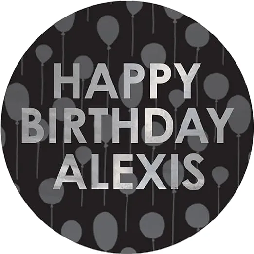 Personalized Happy Birthday Party Favor Stickers with Name - Custom Envelope Seals, Bag Stickers - 1.75 in. Round - 40 Labels (Silver Foil and Black)