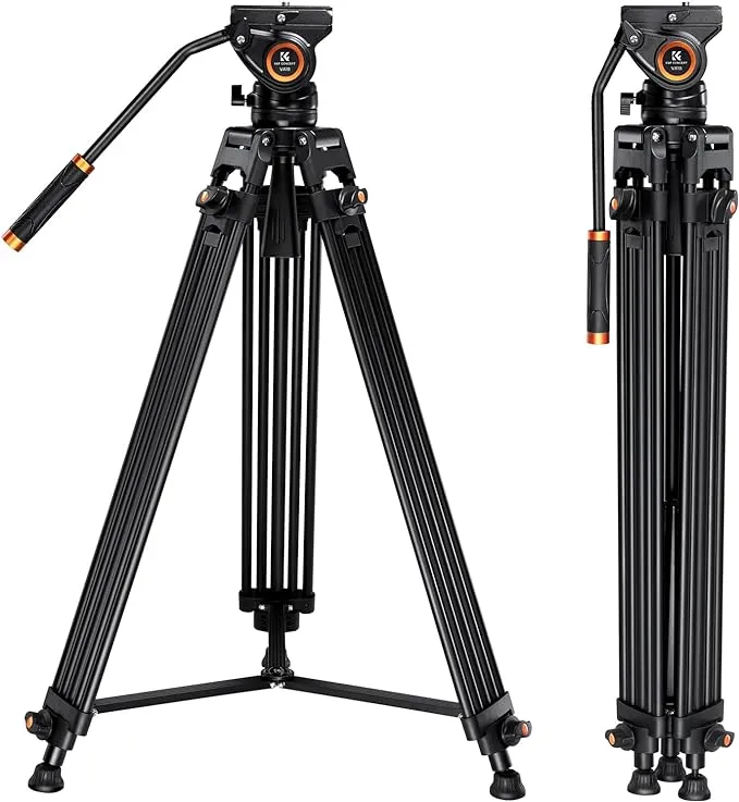 72"/1.8m Video Tripod Aluminum Transverse Center Column 17.6lbs/8kg with Fluid Head, for DSLR Camcorders Camera VA18+ VH081