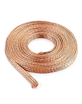 QWORK Flat Copper Braid Cable, 20ft 6mm Flat Copper Braided Ground Strap Wire, Flexible Shielding Wire Mesh, 1 Pack