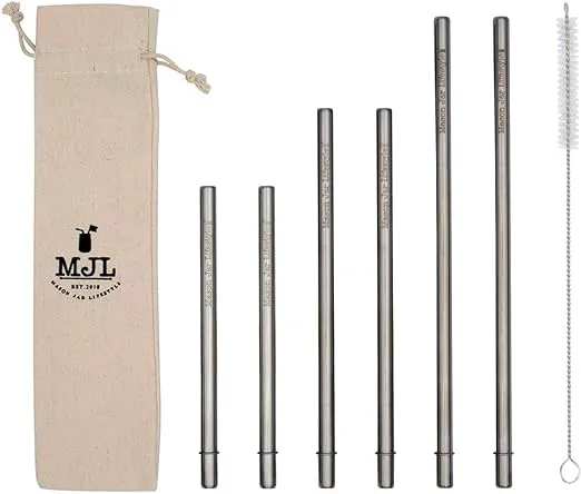 Combo Pack Safer Rounded End Stainless Steel Straws for Mason Jars + Straw Cleaner + Storage Bag | Metal Straw