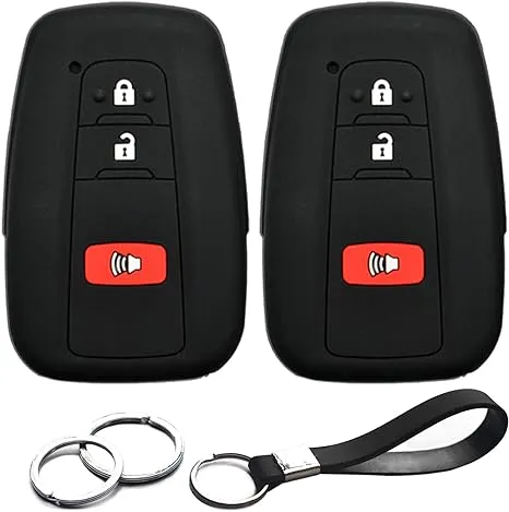 2pcs Compatible with Toyota RAV4 4Runner C-HR Corolla Highlander Prius C V Prime AWD-e HYQ14FBC Smart 3 Buttons Black Key Fob Cover Case Key Chain Protector Keyless Remote Holder