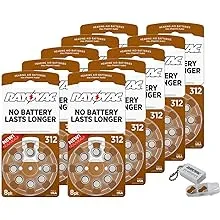 Rayovac Size 312 Extra Advanced Mercury Free Hearing Aid Batteries + Battery Holder Keychain Kit (80 Batteries)