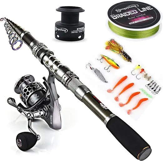 Sougayilang Telescopic Fishing Rod Reel Combos with Carbon Fiber Fishing Pole Spinning Reels and Fishing Accessories