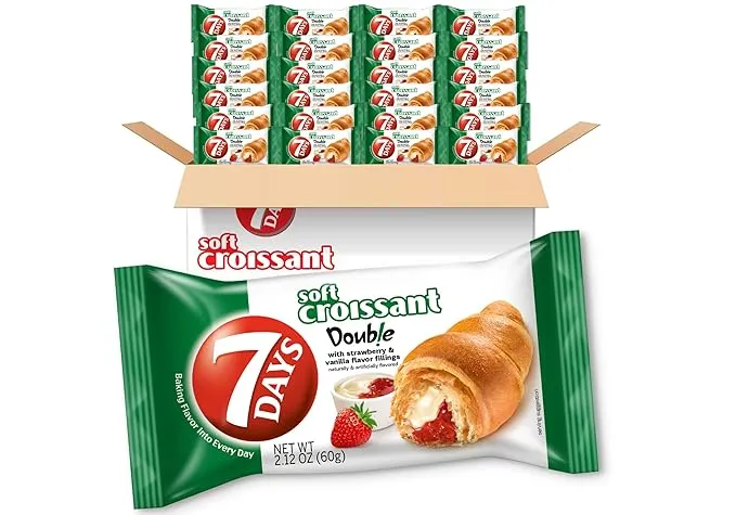 7Days Soft Croissant, Strawberry Vanilla Filling, Perfect Breakfast Pastry or Snack, Non-GMO (Pack of 24)