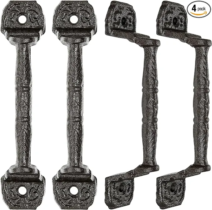 Sliding Barn Door Handles，4 Packs 5.51&#034; Cast Iron Handles,Dark Brown Vintage Met