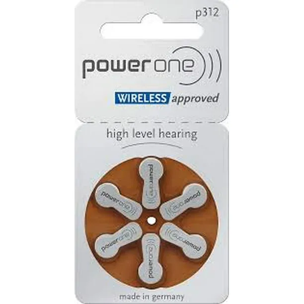 Power One Size 312 Hearing Aid Battery No Mercury, 60 Batteries