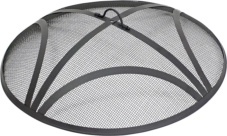 Fire Pit Spark Screen, Upgraded 24 Inch Collapsible Outdoor Fire Pit Screen with Handle & Poker, Heavy-Duty Steel Fire Pit Cover Round Mesh Replacement Firepit Screen for Backyard/Beach/RV Camping