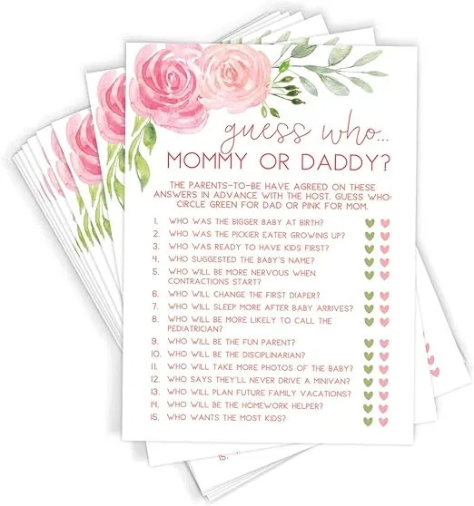 Fun Express Guess Who Game, Mommy or Daddy?, Set of 50 Cards, Baby Shower Game and Activity, Fun, Unique, and Easy to Play