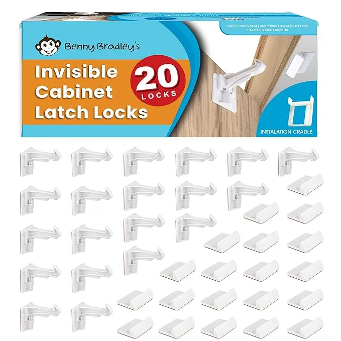 (20-Pk) Benny Bradley&#039;s Invisible Baby Proofing Cabinet Latch Locks Open Box