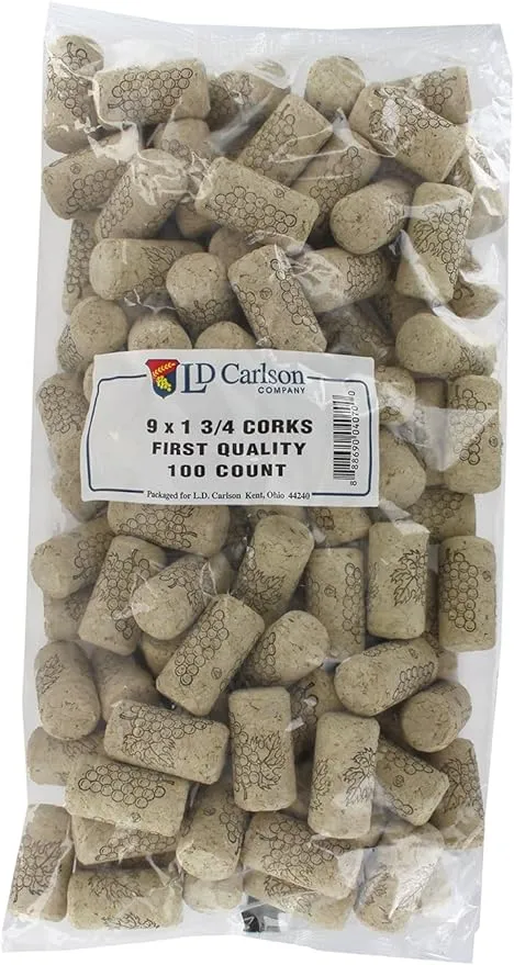 9x1 3/4 First Quality Straight Wine Corks 44 X 23mm 100/Bag