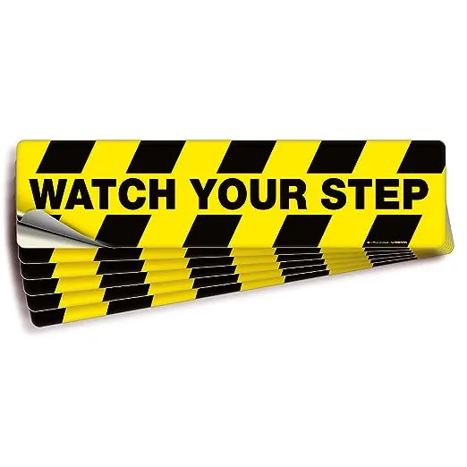 iSYFIX Watch Your Step Floor Decals Stickers - 6 Pack 20x5 inch - Premium Self-Adhesive Vinyl, Laminated Anti-Slip, Water Resistance, Sticker Indoor