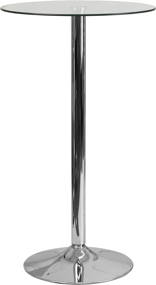 Flash Furniture Kenneth 23.5'' Round Glass Table with 35.5''H Chrome Base