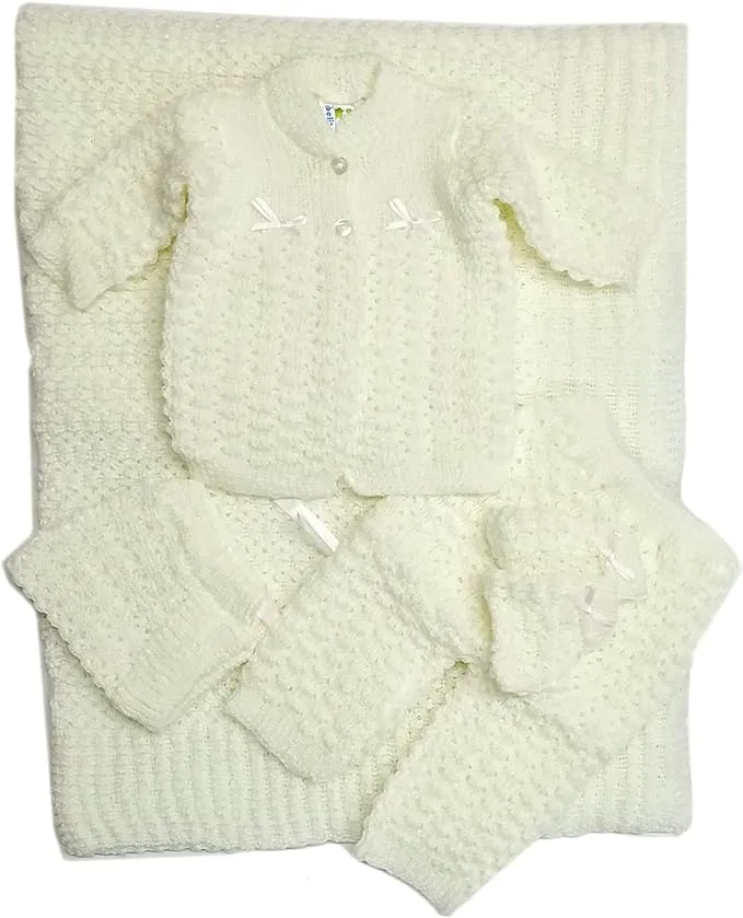 Newborn Baby Crochet Blanket 5 Piece Set Hat, Booties, Sweater, Pants