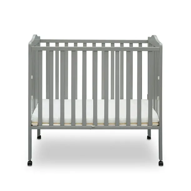 Delta Children Folding Portable Mini Baby Crib with 1.5-inch Mattress - Greenguard Gold Certified, Grey