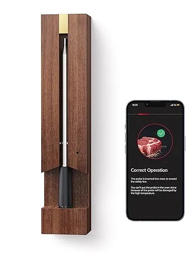 Smart Meat Thermometer, MiTechPro Wireless Food Thermometer Bluetooth with Smart Alert, 263ft Range, IP67 Waterproof, Magnetic Design for Smoker, BBQ, Kitchen, Air Fryer, Oven, Grill (2 Probes)