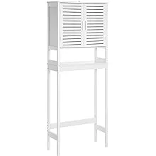 SONGMICS Over The Toilet Storage Cabinet, Bathroom Cabinet with Adjustable Inside Shelf and Bottom Stabilizer Bar, Space-Saving Toilet Rack, Cloud White UBTS010W01