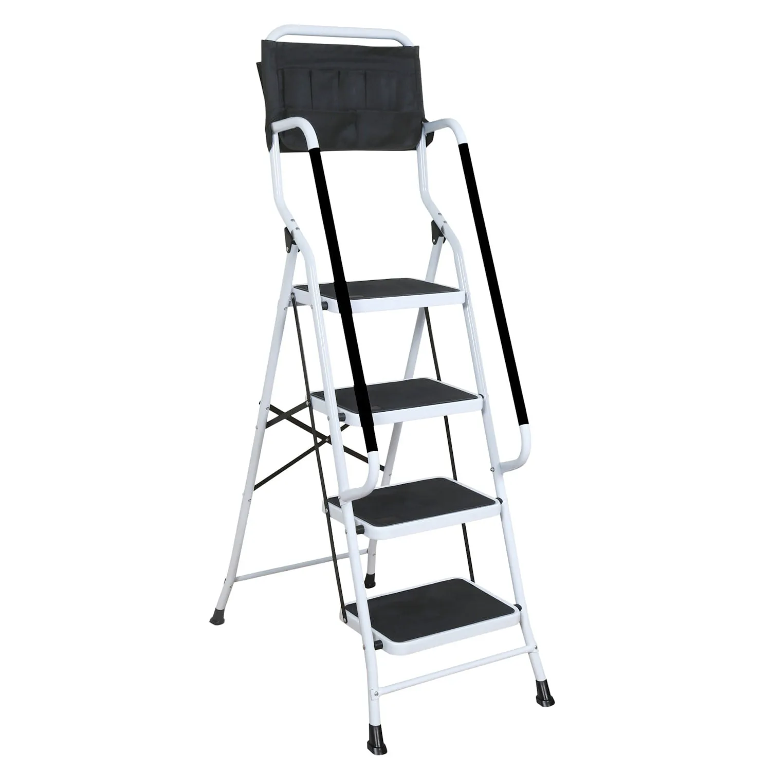 Folding 4-Step Safety Step Ladder- Step Stool Padded Side Handrails Tool Pouch