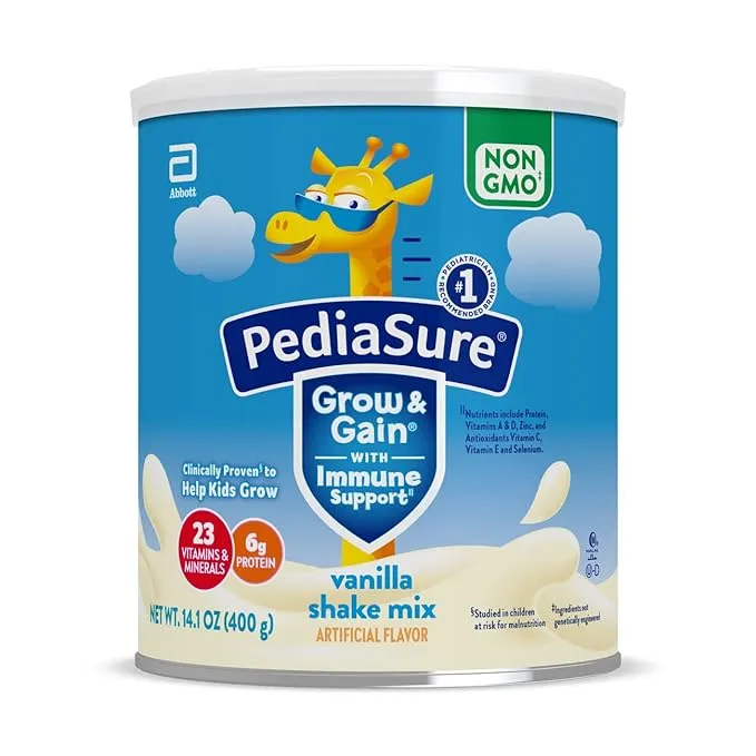 PediaSure Grow & Gain with Immune Support Shake Mix Powder,Kids Shake,23 Vitamins and Minerals,6g Protein,Helps Kids Catch Up On Growth,Non-GMO,Gluten-No,Chocolate,14.1-oz Can,3 Cans—24 Servings