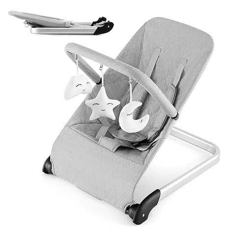 Baby Joy Baby Bouncer, Foldable Baby Rocker & Stationary Seat with 5-Point Safety ...