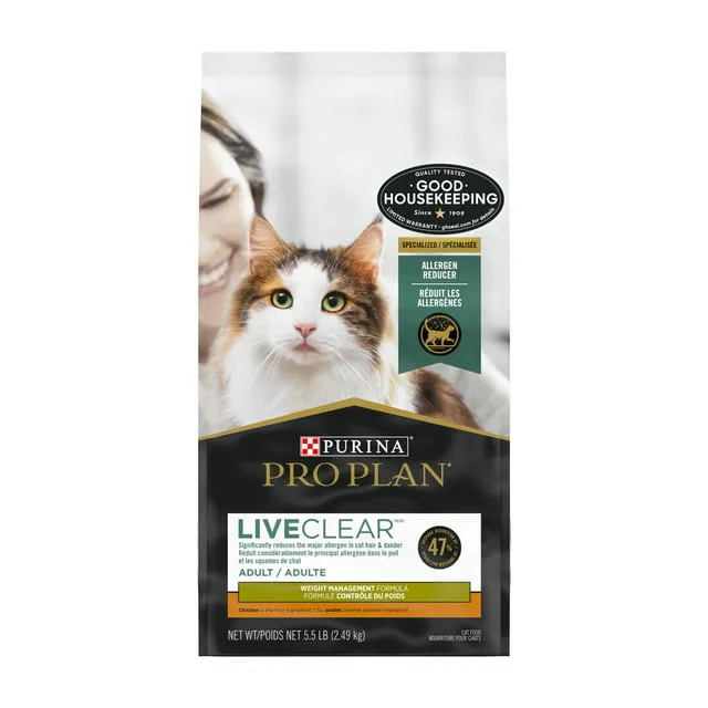 Purina Pro Plan LiveClear Weight Management Formula Chicken Adult Dry Cat Food, 5.5 lbs.