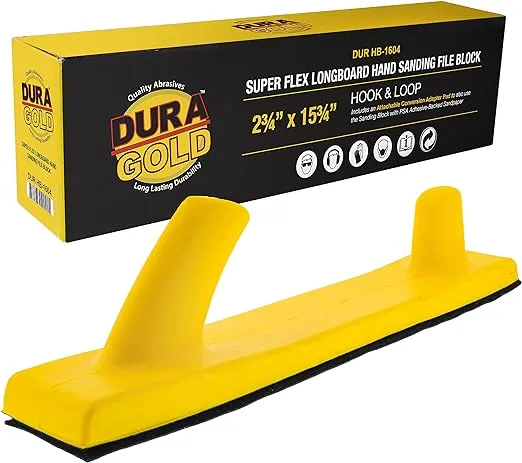 Dura-Gold Pro Series Super Flex Longboard Hand Sanding File Block with Both Hook & Loop Backing and PSA Backing Conversion Adapter Pad - For Continuous Rolls or Sandpaper Sander Sheets, Sand Auto Wood