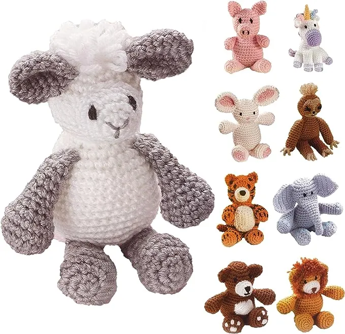 Leisure Arts Little Crochet Friend Animals Crochet Kit, Lamb, 8", Complete Crochet kit, Learn to Crochet Animal Starter kit for All Ages, Includes Instructions, DIY amigurumi Crochet Kits