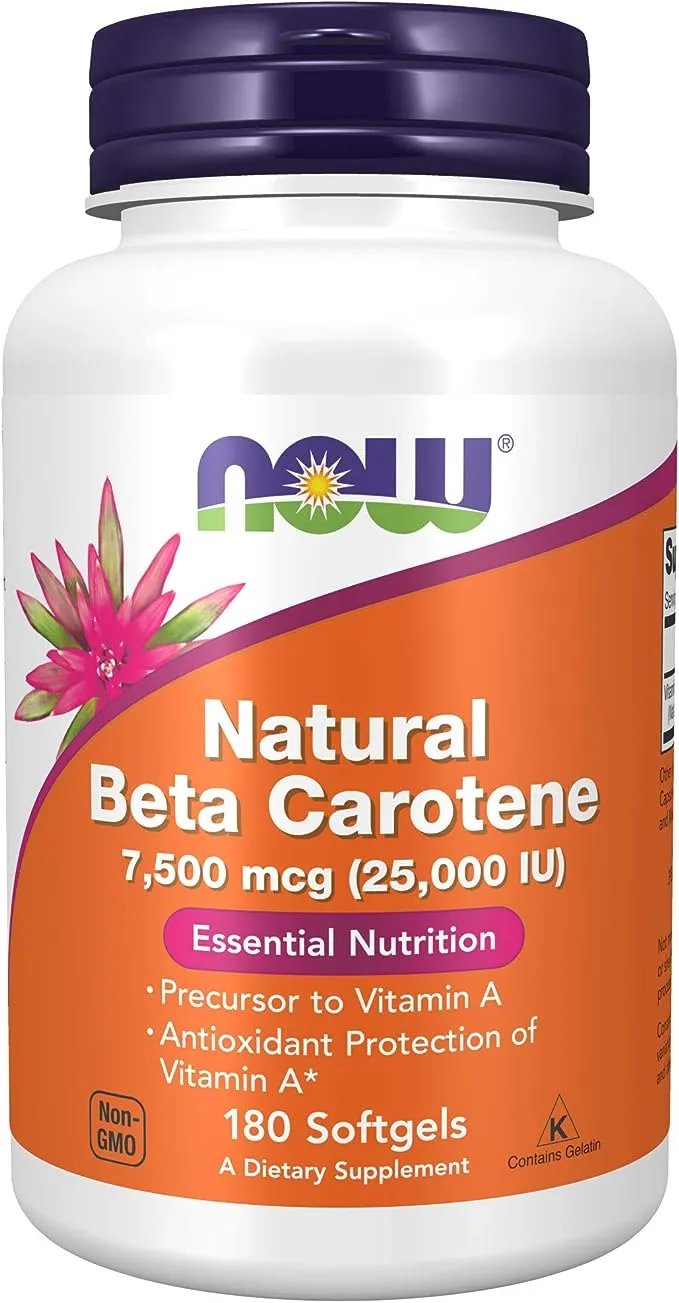 NOW Supplements, Natural Beta Carotene 25,000 IU, Essential Nutrition, 180 Softgels