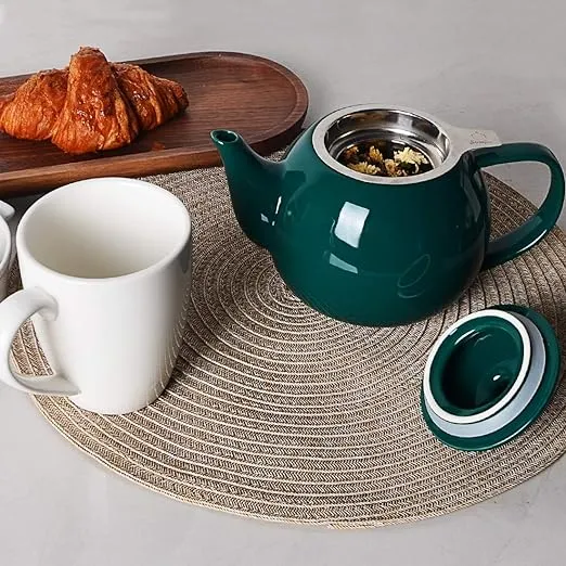 Sweejar Porcelain Teapot with Removable Stainless Steel Infuser,Microwave & Dishwasher Safe Tea Pots for Loose Tea,Tea Infuser Pots for Chrismas Women Gift (30oz Jade)
