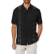 COOFANDY Men&#039;s Short Sleeve Linen Shirt Cuban Beach Tops Pocket Guayabera Shirts