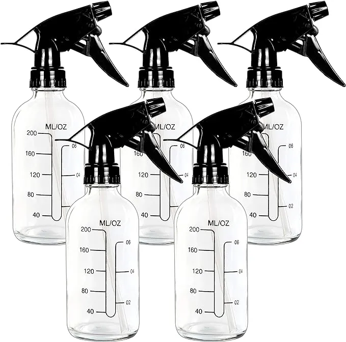 Youngever 5 Pack 8 Ounce Empty Glass Spray Bottles with Measurements, Spray Bottles for Hair and Cleaning Solutions (Clear)