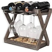 Rustic State Cava Solid Wood Wine and Stemware Rack with Cork Storage Tray Table