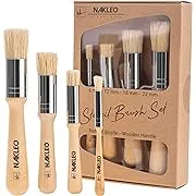 4 Pcs Wooden Stencil Brush Set - Natural Bristle - 6-12-18-22 mm - 1/4, 1/2, 3/4 and 1 inch - for stenciling, waxing, Chalk, Oil and Acrylic Paint