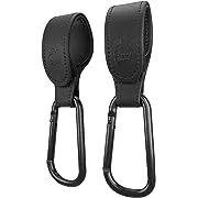 Baby Uma Black Leather Style Stroller Hooks, Award-Winning Stroller Clips for Bags - 2-Pack