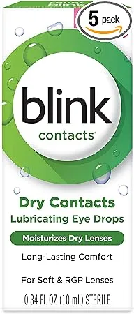 blink Contacts Lubricating Eye Drops For Soft & RGP Lenses - 0.34 oz, Pack of 5