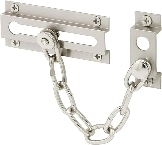 Prime-Line U 10304 Chain Door Guard – Door Chain Lock for Door and Home Security, 3-5/16 In., Solid Brass Construction with a Satin Nickel Finish (Single Pack)