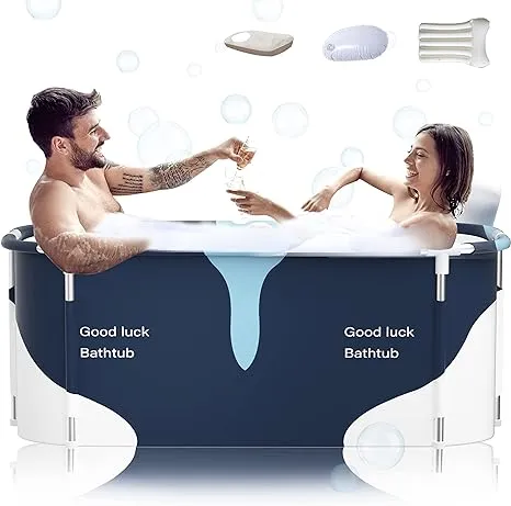 53" Extra Large Portable Foldable Bathtub with Metal Frame for Adult, Family SPA Soaking Tub with Cover for Small Bathroom, Thicken Multiple Layer Bathtub with Lid (53" Milk with Metal Frame)