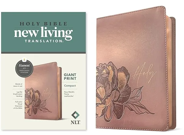 NLT Compact Giant Print Bible, Filament-Enabled Edition (LeatherLike, Rose Metallic Peony, Red Letter) 