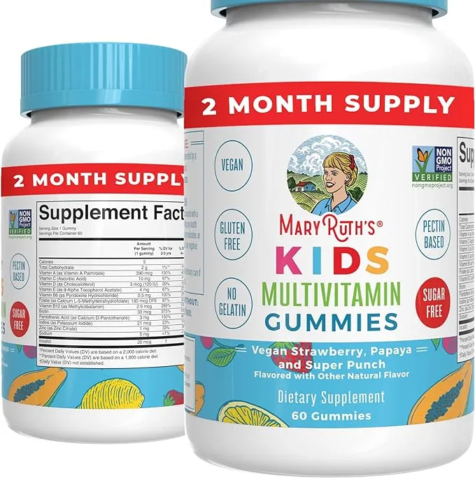 MaryRuth's Kids Multivitamin Gummies | 2 Month Supply | Sugar Free | Kids & Toddlers Ages 2+ | Essential Vitamins C, D3, Zinc | 60 Count 