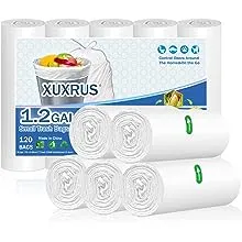 XUXRUS Small Trash Bags 1.2 Gallon - 5 Liter Waste Basket Trash Bags Bathroom Garbage Bags for Toilet,Office,120 Count,White