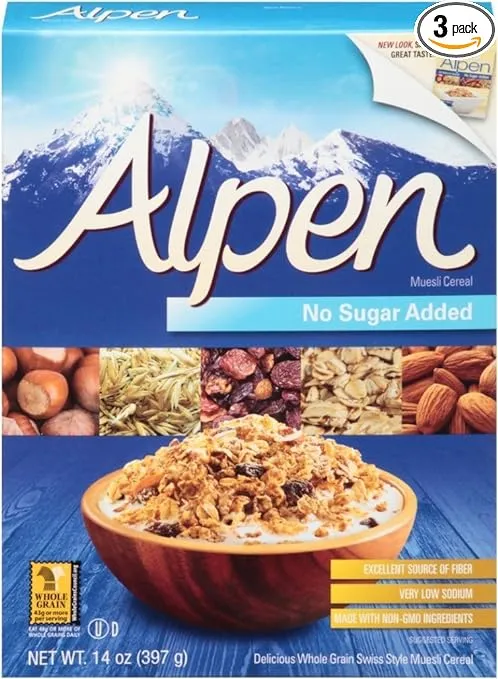 Alpen Muesli Cereal No Sugar Added, 3 Pack of 14 Ounce Boxes