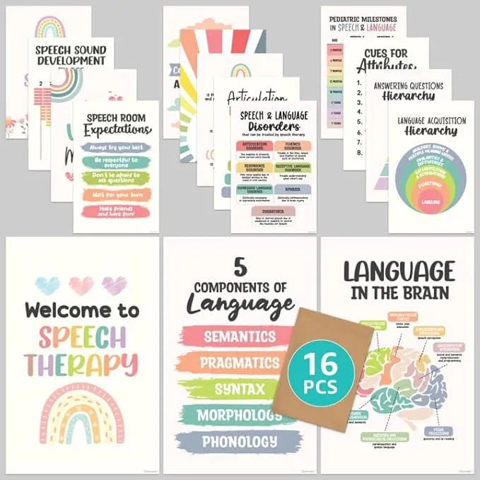 Decorably 16 Speech Therapy Posters for Office 11x17in Speech Therapy Room Decor