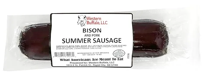 Bison and Pork Summer Sausage 10 Ounce – USA Raised Bison Meat Snack for Charcuterie, Ready to Eat – Low Carb Snack, Keto Friendly, Sugar-Free Snacks